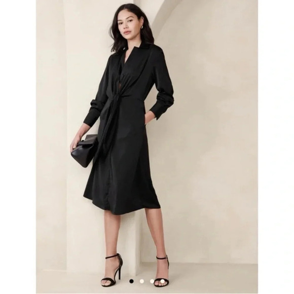 Banana Republic factory SATIN TIE-FRONT MIDI SHIRTDRESS - Picture 1 of 2